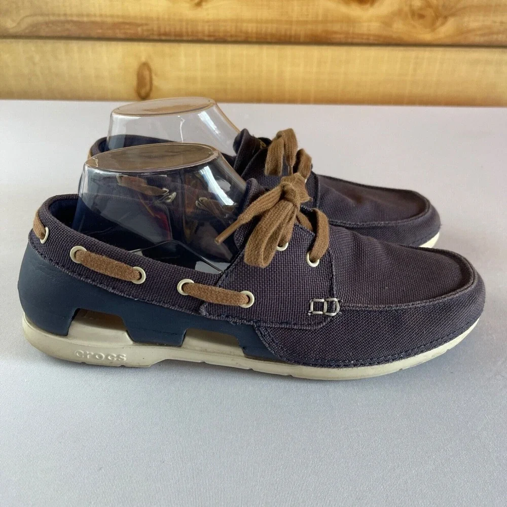 Crocs Beach Line Lace Up Boat Loafers Shoes‎ Mens 8 Comfort Lace Up Navy Blue